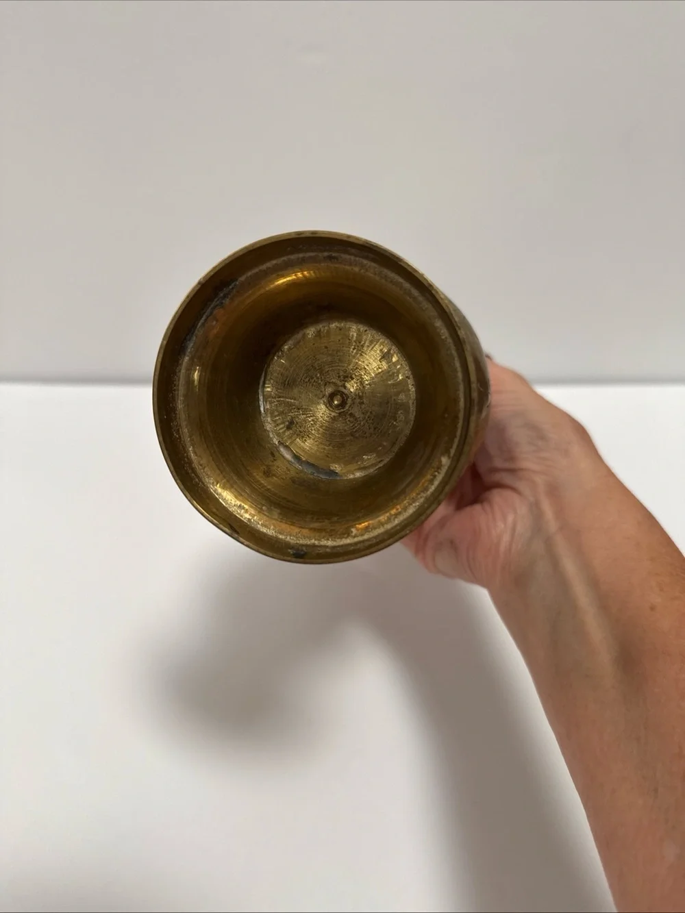 Solid Brass Decorative Vase with Red Accents hand etched from Saudi Arabia